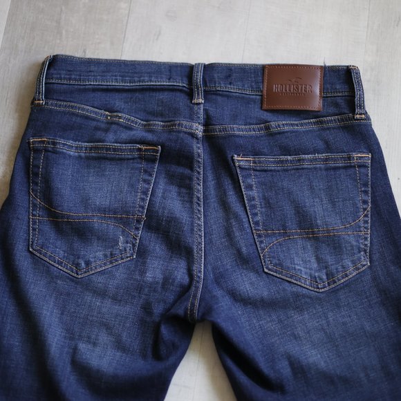 Hollister Super Skinny Distressed Knee Blowout Jeans Dark Wash Navy W31 L 32 - Picture 6 of 7